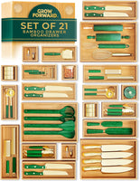 Bamboo Drawer Organizer Set – Eco-Friendly 21-Piece Bamboo Storage Trays for Kitchen, Bathroom & Office