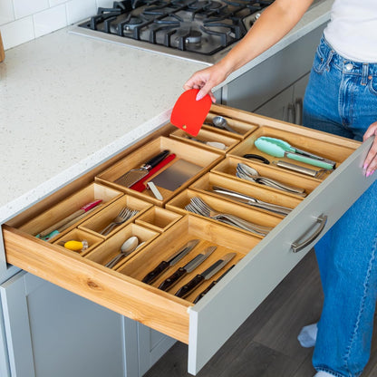 Bamboo Drawer Organizer Set – Eco-Friendly 21-Piece Bamboo Storage Trays for Kitchen, Bathroom & Office